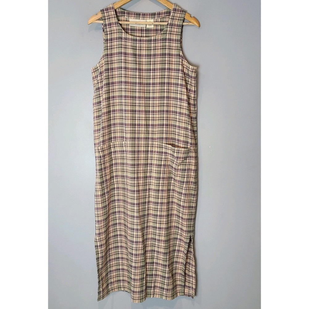 Vtg Susan Bristol Tartan Plaid Jumper Dress pockets Sz PM Granola Green Purple
